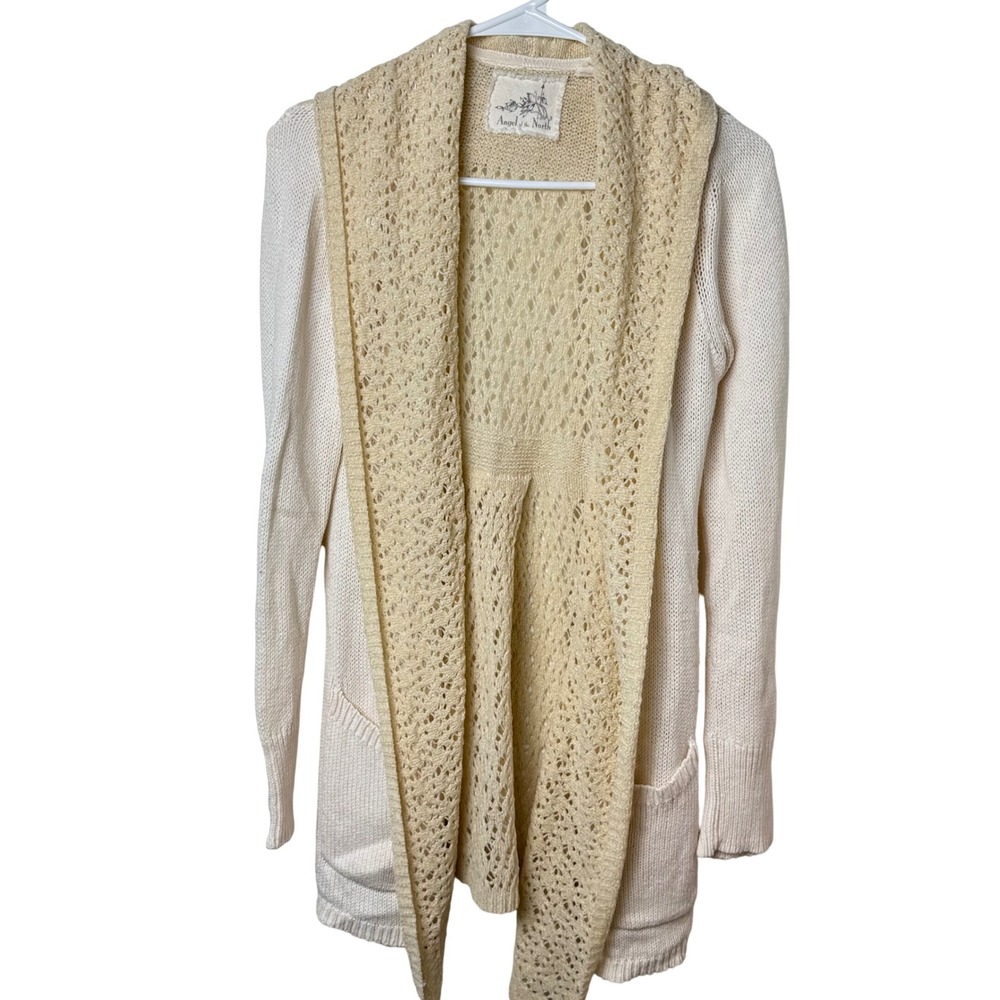 Angel of the North Cardigan Women S Ivory Crochet Open Front Boho Sweater Anthro